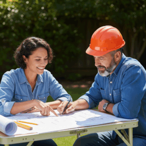 friendly meeting between a homeowner and a contractor
