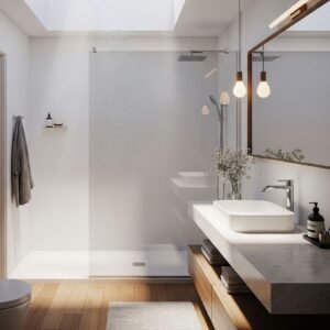 A bathroom featuring natural light