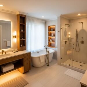 A beautifully lit bathroom