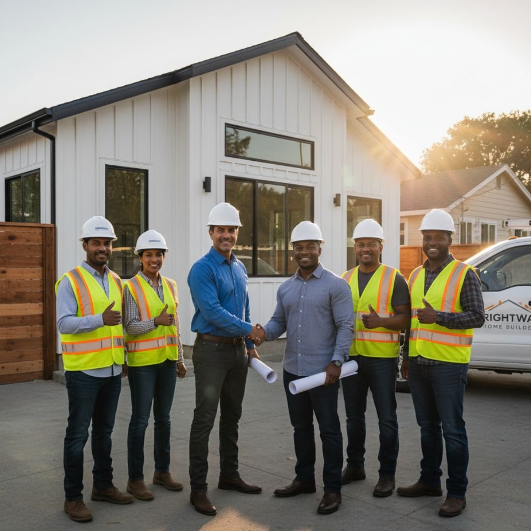 group of contractors outside of an adu