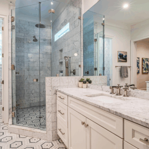 Walk in shower in remodeled bathroom
