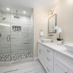 Beautiful walkin shower in nice modern bathroom