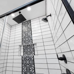 Custom walkin shower with waterfall showerhead option