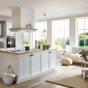 Bright and simple kitchen with open floor plan to living space