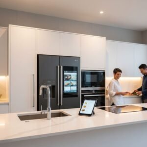 Sleek kitchen with integrated smart appliances