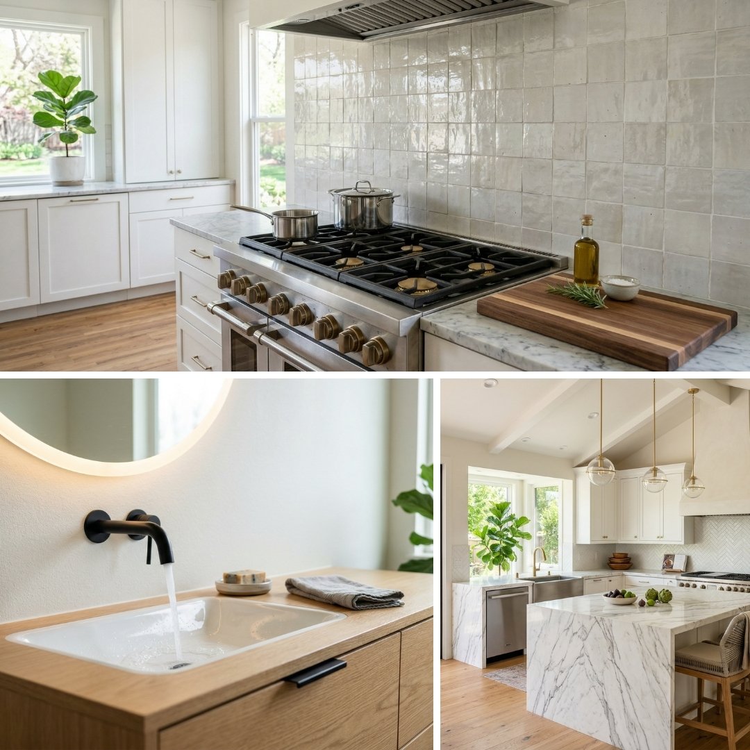 Collage of remodeled kitchen features