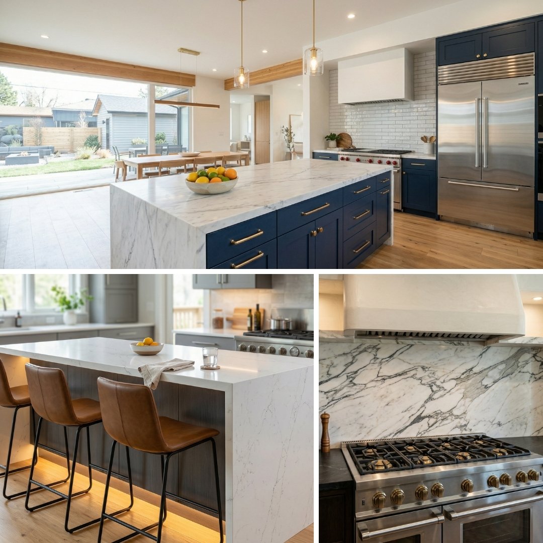 collage image of a kitchen interior
