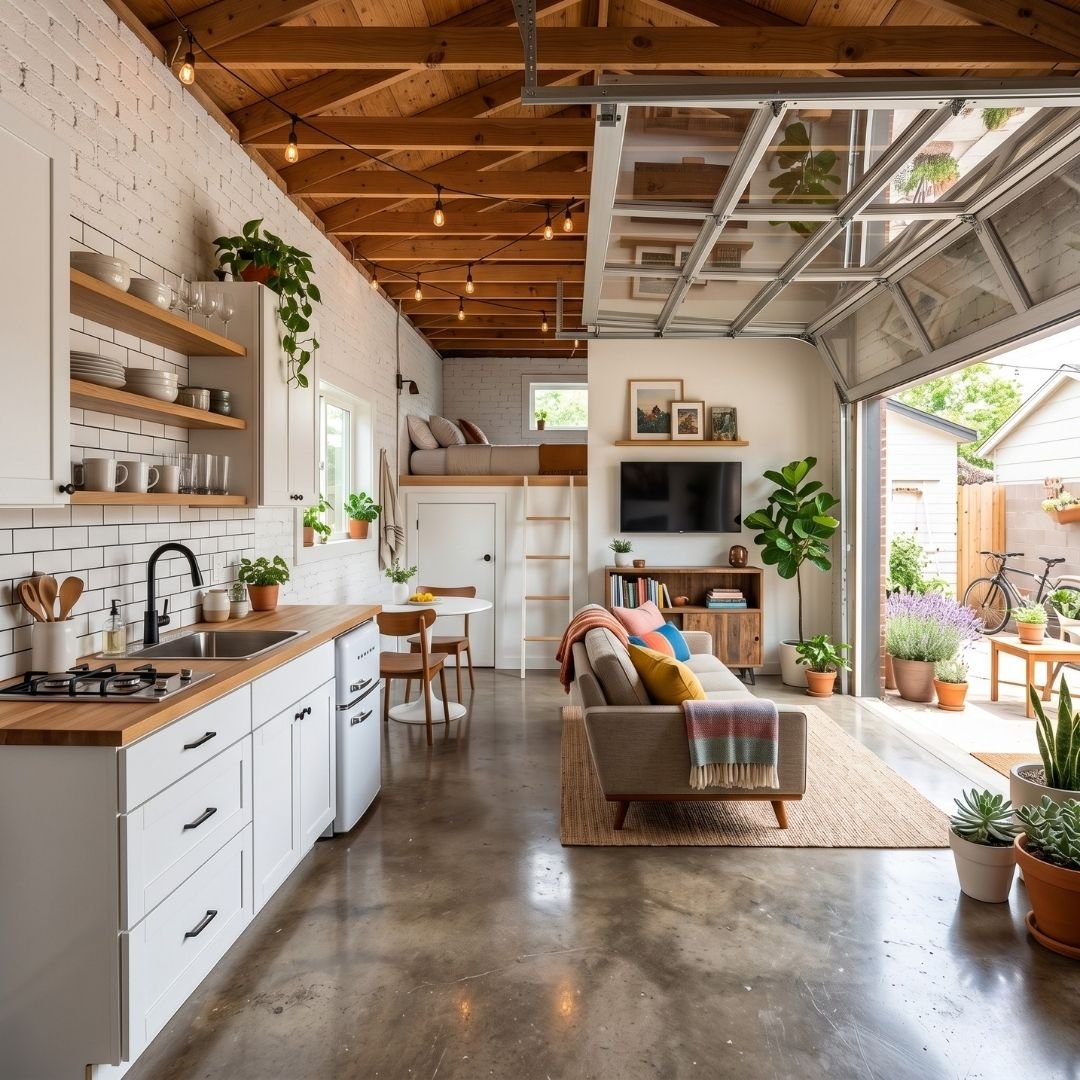 Completed garage conversion showing a bright and modern ADU living space.
